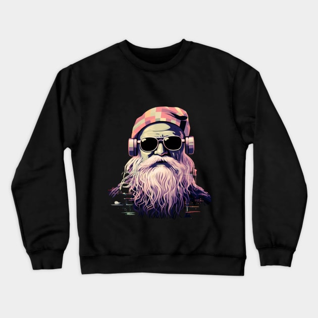 Modern Santa Claus with sun glasses and headphone. Crewneck Sweatshirt by Tiessina Designs